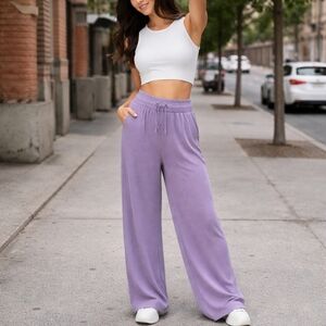 NWT Love Poem Stretch Acetate Wide Leg Pants | High Rise Drawstring Lounge Chic
